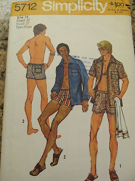 Vintage 70s Simplicity 5712 Teen Boys Unlined Jacket, Swim Shorts and Hip Hugger Swim Shorts Pattern