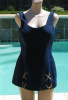 Vintage 60s Cole Of California Navy Blue Sailor Style Swimsuit Bathing Suit sz 14 B36