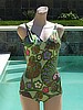 Vintage 70s Elizabeth Stewart Aboriginal Painted Floral Swimsuit Bathing Suit  B32-36