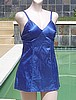 Vintage 30's Royal Blue Stretch Satin 2 Piece Skirted Bathing Suit Swimsuit XS S B 32-34