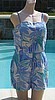 Vintage 70's Sea Waves Blue Tropical Leaf Print Playsuit Bathing Suit B36-40
