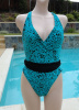 Vintage 80s LaBlanca Turquoise and Black Spotted Swimsuit size 14