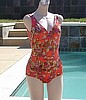 Vintage 70's Gottex Bright Orange Velour Type Swimsuit Bathing Suit size 8 B30-38