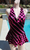Vintage 70s Sirena Pink Polka Dot & Black Skirted Swimsuit size 10