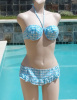 NOS Vintage 60s ST MICHAEL Turquoise & White Gingham Ruffled Two Piece Bikini Swimsuit sz 34