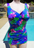 Vintage early 70s Maxine of Hollywood Pinup Floral Swimsuit Bathing Suit size 14