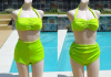 Vintage 1940's Gantner "Glo Suit" NEON Green High to Low Waist Two Piece Swimsuit Bikini 36
