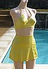 SOLD - Vintage 40's Yellow Satin lastex 2 piece Sea Goddess Swimsuit Bathing Suit 32