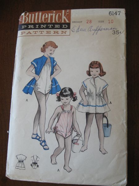 Vintage 50s Butterick 6147 Girls Swimsuit and Beach Coat ensemble pattern sz 10 B28