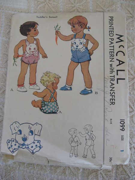 Vintage 1943 McCall Toddlers Sunsuit Pattern with Transfer sz 1