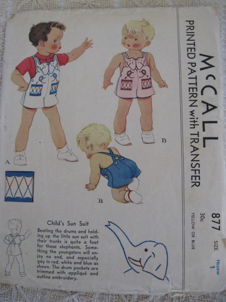 Vintage 1941 McCall 877 Childs Sun Suit Pattern sz 1