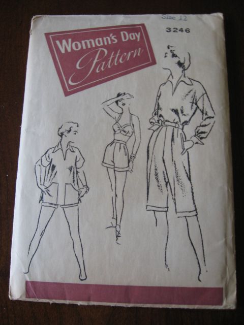 Vintage 40s Womans Day 3246 Beach Ensemble Pattern sz 12 B30 Unprinted