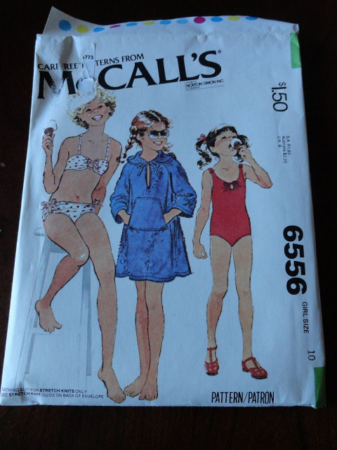 Vintage 70s McCalls 6556 Girls Cover-Up, Bikini and Bathing Suit Swimsuit Pattern size 10 B28.5