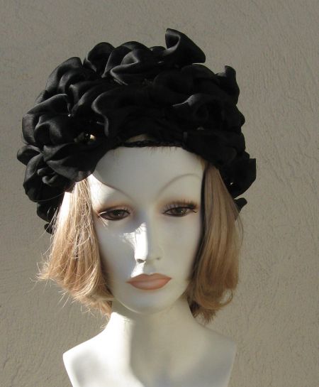 SOLD - Vintage 50's 60's Filenes Woven Black Silk & Raffia Hat