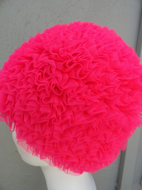 NOS Vintage 60s Hot Pink Nylon Ruffled Swimcap