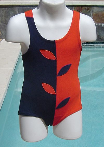 Vintage 60's Gay Sprites Orange & Navy Leaf applique swimsuit Bathing Suit 3T
