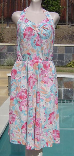 Vintage 70s Mr Joe Halter Style Floral Dress sz 18