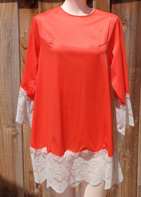 Vintage 70s Bright Coral Chemise Short Nightgown by Gilead size Small