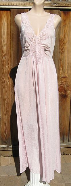 Vintage 70s Olga Pink Floral Lace Nightgown sz Large