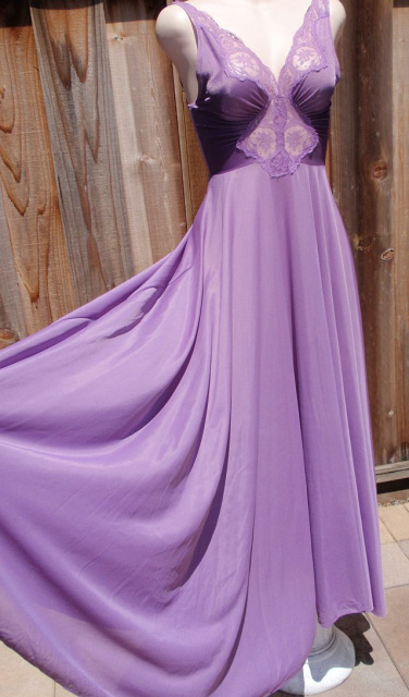 SOLD - Vintage 70s Olga Full 207" Sweep Bodysilk Lavender Purple Nightgown, size P
