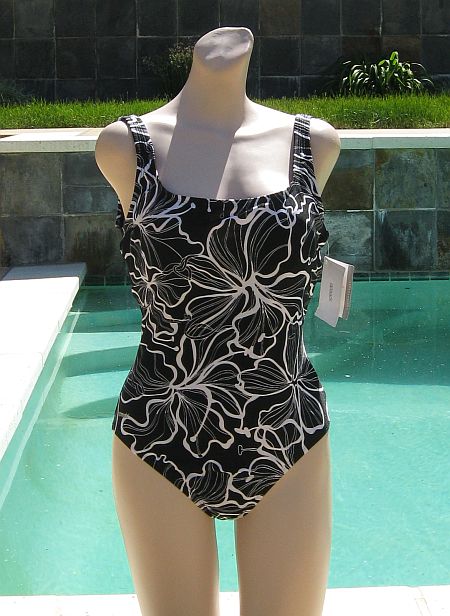 NWT Black & White Mod Print Floral Speedo Swimsuit sz 12