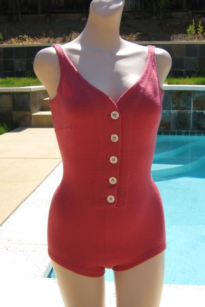 SOLD - Vintage 50's Rudi Gernreich for Westwood Pink Wool Swimsuit B32