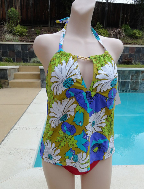 NEW Trina Turk Floral Halter Neck Swimsuit Top size L