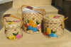 Vintage Trio of Circular Stackable Graduated Woven Raffia Beach Bags Beach Totes