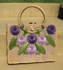 SOLD - Vintage Woven Raffia Straw Floral Purse Beach Bag Tote