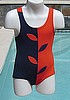 Vintage 60's Gay Sprites Orange & Navy Leaf applique swimsuit Bathing Suit 3T