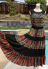 Vintage 80s Multi Tiered Ethnic Print Full Skirt Dress w/ Keyhole Bodice S/M