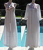 Vintage 70s Bert Yelin for Iris Lingerie Floral Applique Cotton Nightgown & Robe Peignoir Set  S