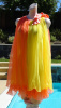 SOLD - Vintage 60s MOVIE STAR Peach & Yellow Color Block Accordion Pleat Nylon Chiffon Babydoll Nigh