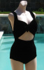 SOLD - Vintage 40s Cole of California Margit Fellegi Black Velvet Open Midriff Swimsuit Bathing Suit