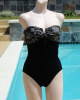Vintage 80s CHRISTIAN DIOR Black Strapless One Piece Swimsuit sz 13/14
