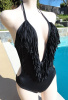 New Black Fringe L*Space Monokini Swimsuit size Small