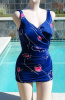 Vintage early 70s Roxanne Navy Floral Swimsuit Bathing Suit sz 12 34 C