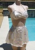 Vintage 40's White Floral Satin Skirted 2 Piece Swimsuit Bathing Suit XS-S