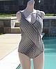 Vintage 70's Navy White Gottex Swimsuit Bathing Suit B36