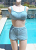 SOLD - Vintage 1960s Jantzen Baby Blue Textured Two Piece Bikini Swimsuit sz 14 B36