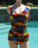 SOLD - NWT Vintage 60s Maidenform Color Block Swimsuit Bathing Suit sz 12 34B