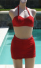 Vintage 1940s Red Jantzen Ribbed Two Piece Swimsuit Bikini B32