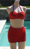 Vintage 1940s Red Jantzen Ribbed Two Piece Swimsuit Bikini B32
