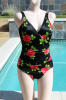 Red Rose on Black One Piece Miraclesuit Swimsuit size 10 B36